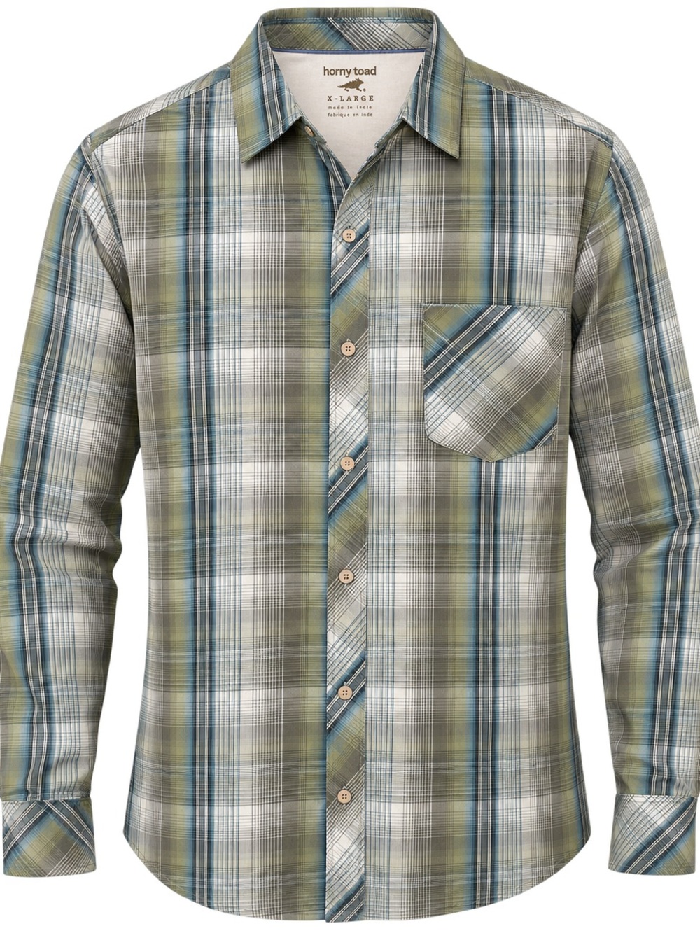 Horny Toad Men's Olive & Blue Plaid Button-Down Shirt